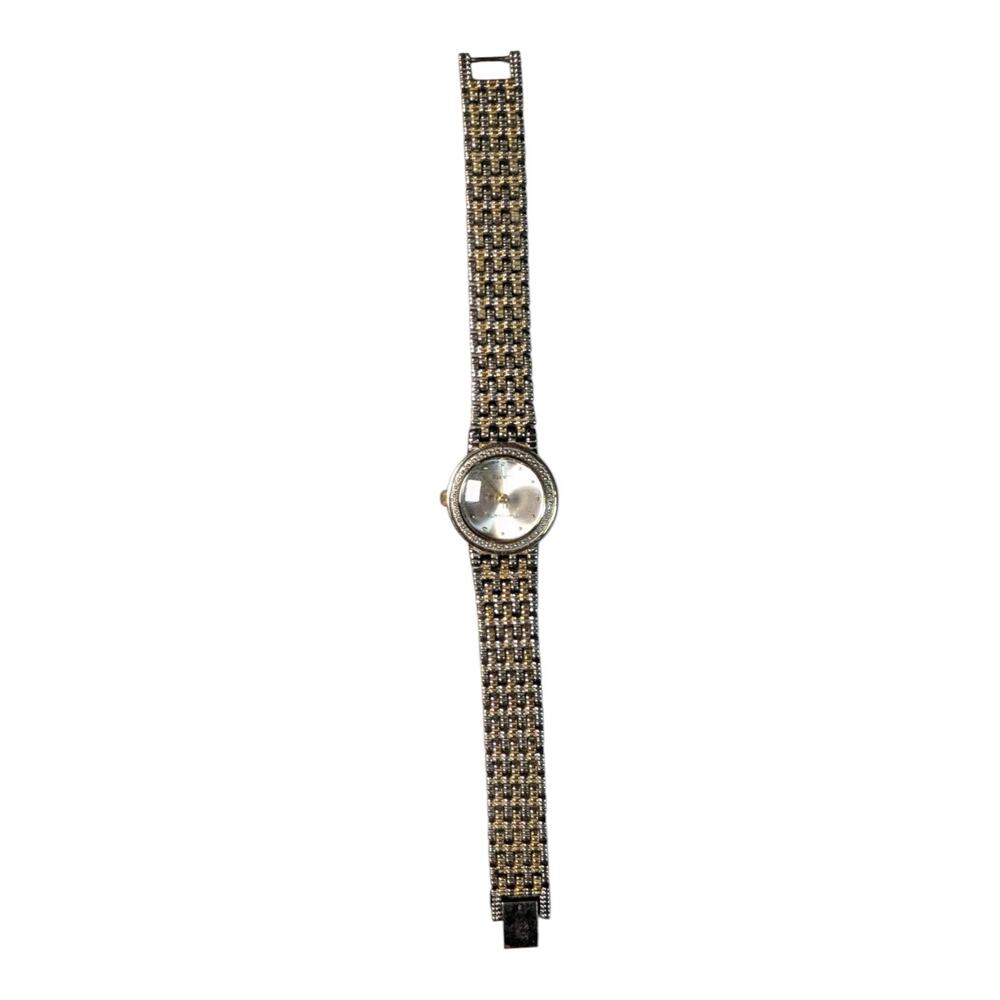 Vtg 1990s Fumagalli's Two Tone Gold Silver Domed Crystal Link Bracelet Watch